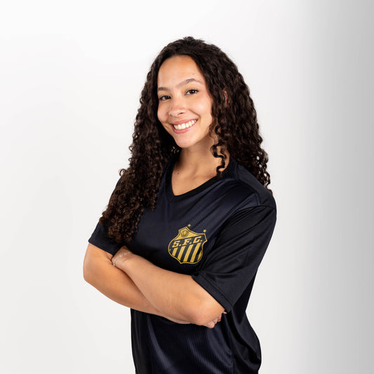 SANTOS - CAMISETA TORCEDOR - PARROT - PRETA C/ DOURADO