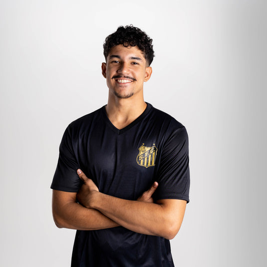 SANTOS - CAMISETA TORCEDOR - PARROT - PRETA C/  DOURADO